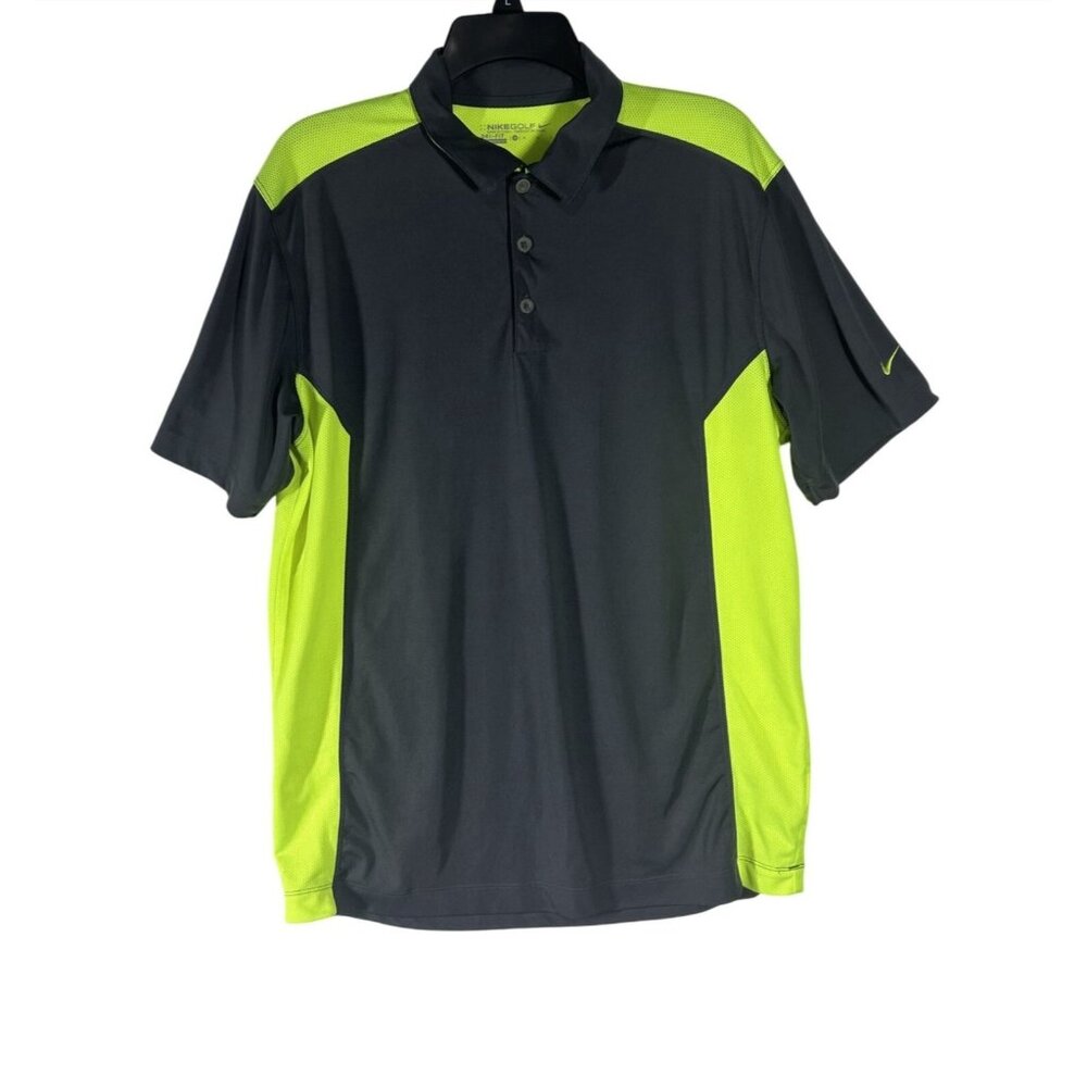 Nike‎ Golf Dri-FIT Polo Shirt Mens Medium Gray Volt Yellow Colorblock Ericsson